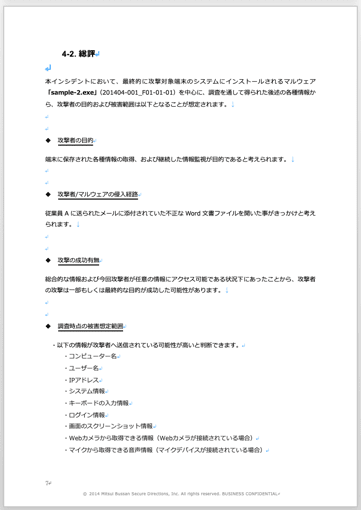 解析レポートのサンプル